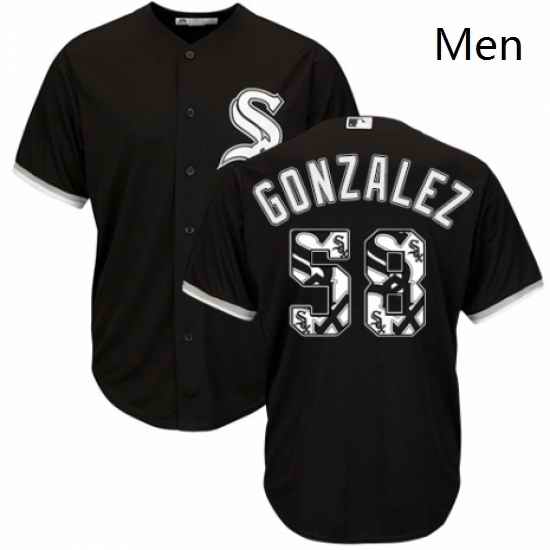 Mens Majestic Chicago White Sox 58 Miguel Gonzalez Authentic Black Team Logo Fashion Cool Base MLB Jersey